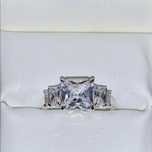 Large Clear Stone Square Ring, Size 7